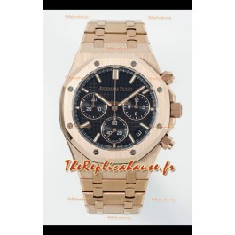 Montre Royal Oak Chrono 26240, bracelet en or rose, cadran noir, réplique parfaite