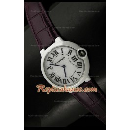 Femmes Ballon De Cartier Montre Réplique avec Bracelet Violet en Cuir - 28 mm