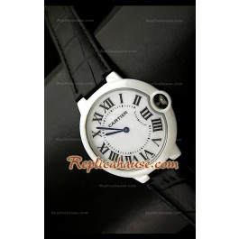 Femmes Ballon De Cartier Montre Réplique avec Bracelet Noir en Cuir - 28MM