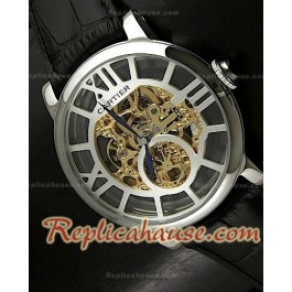 Mens Ronde De Cartier Montre Réplique en Cuir Noir - 43 mm
