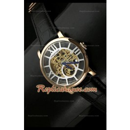 Mens Ronde De Cartier Montre Réplique avec Boîtier en Or - 43 mm