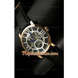 Mens Ronde De Cartier Montre Réplique avec Boîtier en Or - 43 mm
