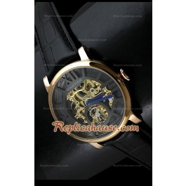 Mens Ronde De Cartier Montre Réplique avec Boîtier en Or - 43 mm