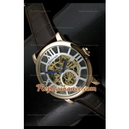 Mens Ronde De Cartier Montre Réplique avec Boîtier en Or - 43 mm