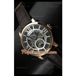 Mens Ronde De Cartier Montre Réplique avec Boîtier en Or - 43 mm