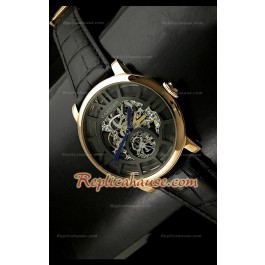 Mens Ronde De Cartier Montre Réplique avec Boîtier en Or - 43 mm