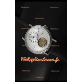 Réplique de montre suisse Classique Tourbillon Breguet en acier inoxydable avec lunette sertie de diamants
