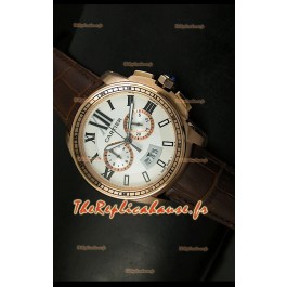 Calibre de Cartier Reproduction Montre Chronographe Japonaise en Or Rose 