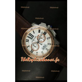 Calibre de Cartier Reproduction Montre Chronographe Japonaise en Deux Teintes