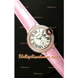 Ballon De Cartier Montre Femmes en Or Rose avec Bracelet en Cuir Rose