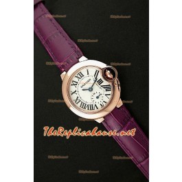 Ballon De Cartier Montre Femmes en Or Rose avec Bracelet Noir en Cuir
