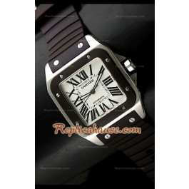 Cartier Santos 100 Swiss Replica Montre – 39 mm avec Bracelet Marron