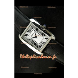 Cartier Tank Reproduction Montre Pour Femmes avec Boitier en Acier/Bracelet Noir