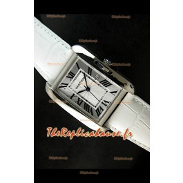 Cartier Tank Reproduction Montre Pour Femmes avec Boitier en Acier/Bracelet Blanc