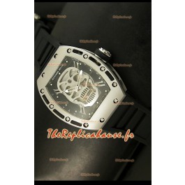 Réplique de montre suisse Richard Mille RM052 Skull Tourbillon dans boîtier en acier brossé