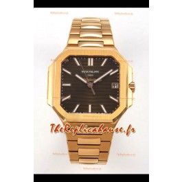 Montre réplique suisse Patek Philippe Cubitus 7128, boîtier en or rose, cadran marron