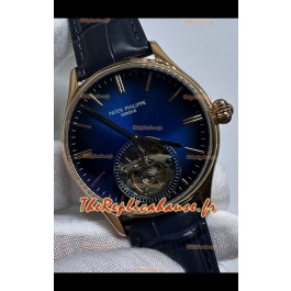 Réplique de Montre Patek Philippe japonaise à tourbillon, cadran bleu et or rose