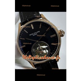 Réplique de Montre Patek Philippe japonaise à tourbillon, cadran noir et or rose