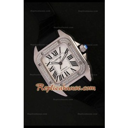 Cartier Santos 100 Swiss Replica Montre avec Lunette de Diamants - 41,5 mm