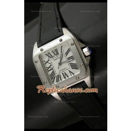 Cartier Santos 100 Swiss Femmes Automatic Montre en Cuir Noir - 33 mm