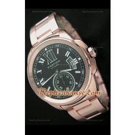 Calibre De Cartier Japanese Pink Gold Automatic Montre avec Cadran Noir