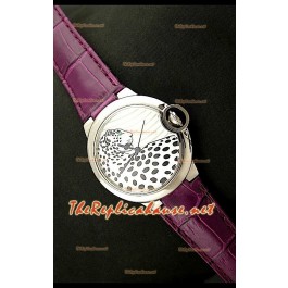 Ballon De Cartier Montre en Acier Inoxydable avec Cadran Léopard et Bracelet Violet