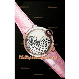 Ballon De Cartier Montre en Or Rose avec Cadran Léopard et Bracelet Rose