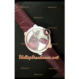 Ballon De Cartier Montre en Or Rose avec Cadran Tortue et Bracelet Marron