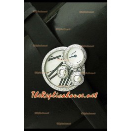 Perles de Cartier Swiss Femmes Montre avec Bracelet Noir en Acier Inoxydable
