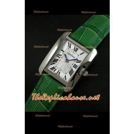 Cartier Tank Francaise Montre Femmes Bracelet Vert Boîtier en Acier