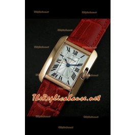 Cartier Tank Francaise Montre Femmes Bracelet Rouge Boîtier Or