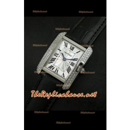 Cartier Tank Francaise Montre Femmes Lunette de Diamants Boîtier d'Acier 