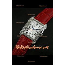 Cartier Tank Francaise Montre Femmes Lunette de Diamants Boîtier d’Acier