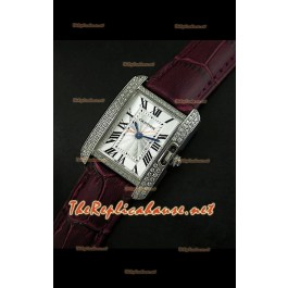 Cartier Tank Francaise Montre Femmes Lunette de Diamants Boîtier d’Acier