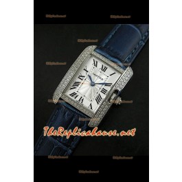Cartier Tank Francaise Montre Femmes Lunette de Diamants Boîtier d’Acier