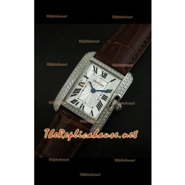 Cartier Tank Francaise Montre Femmes Lunette de Diamants Boîtier d’Acier