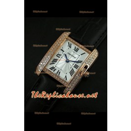 Cartier Tank Francaise Montre Femmes Lunette de Diamants Boîtier Or