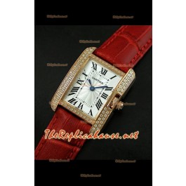Cartier Tank Francaise Montre Femmes Lunette de Diamants Boîtier Or