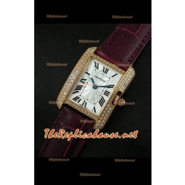 Cartier Tank Francaise Montre Femmes Lunette de Diamants Boîtier Or