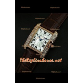 Cartier Tank Francaise Montre Femmes Lunette de Diamants Boîtier Or