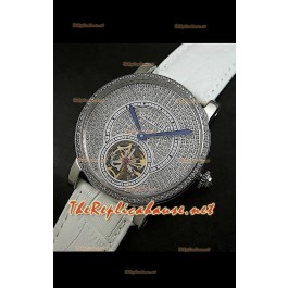 Cartier Calibre Tourbillon Montre avec Cadran de Diamants Bracelet Blanc