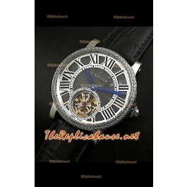 Cartier Calibre Japanese Tourbillon Montre Bracelet Noir avec Diamants