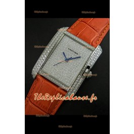 Cartier Tank Anglaise Reproduction Montre Pour Femmes en Acier/Bracelet Marron