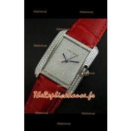 Cartier Tank Anglaise Reproduction Montre Pour Femmes en Acier/Bracelet Rouge