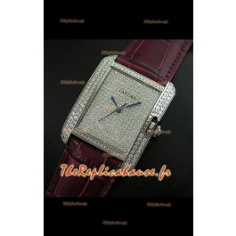 Cartier Tank Anglaise Reproduction Montre Pour Femmes en Acier/Bracelet Bordeaux