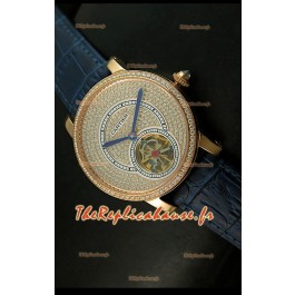 Ronde de Cartier Tourbillon Reproduction Montre Boitier en Or Rose - Bracelet Violet