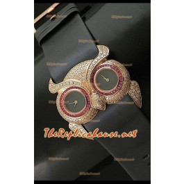 Chopard Animal World Femmes Owl Montre avec Cadran Noir Or Rose
