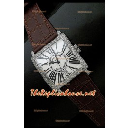 Franck Muller Master Square Montre avec Cadran Blanc Bracelet Brun Foncé