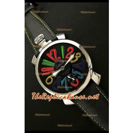 GaGa Milano Manuale Montre en Acier - 48 mm - Cadran Noir