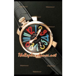 GaGa Milano Manuale Montre avec Boîtier Or Rose - Chiffres Arc en ciel